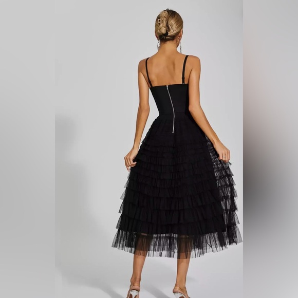 New Black Sequined Slip Party Cocktail Classy  Ruffled Dress size S - Picture 5 of 6